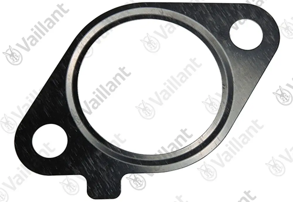 Dichtung von Vaillant, ovales Metallteil mit zwei Bohrungen, eine rund und eine ovale, zur Abdichtung von Verbindungen in Heizsystemen.